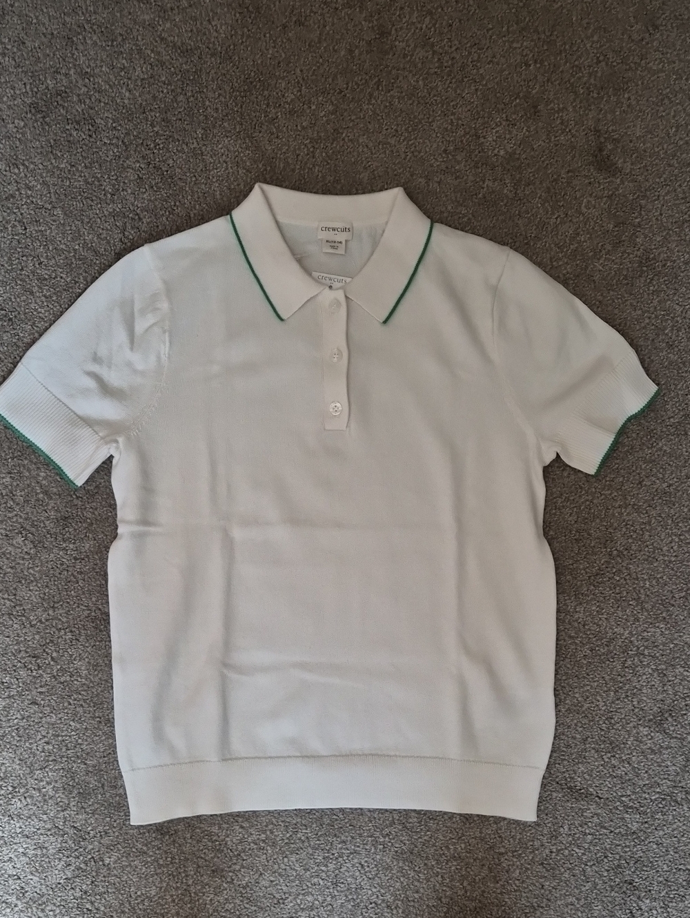 J. Crew White Short-Sleeve Polo Sweater with Green Trim